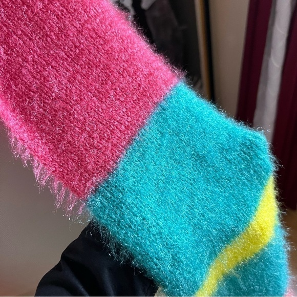 Zara Accessories: Teal, Peach, Purple, Green Pink Striped Wide Long Scarf USA M - Picture 6 of 9